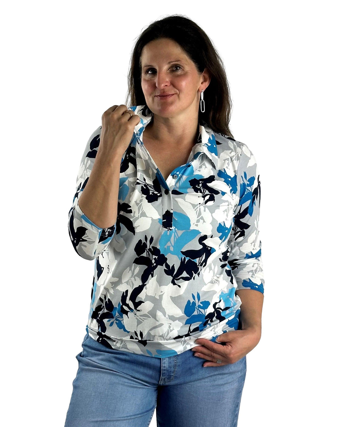 Poloshirt mit floralem Allover-Print. Mode von Frank Walder