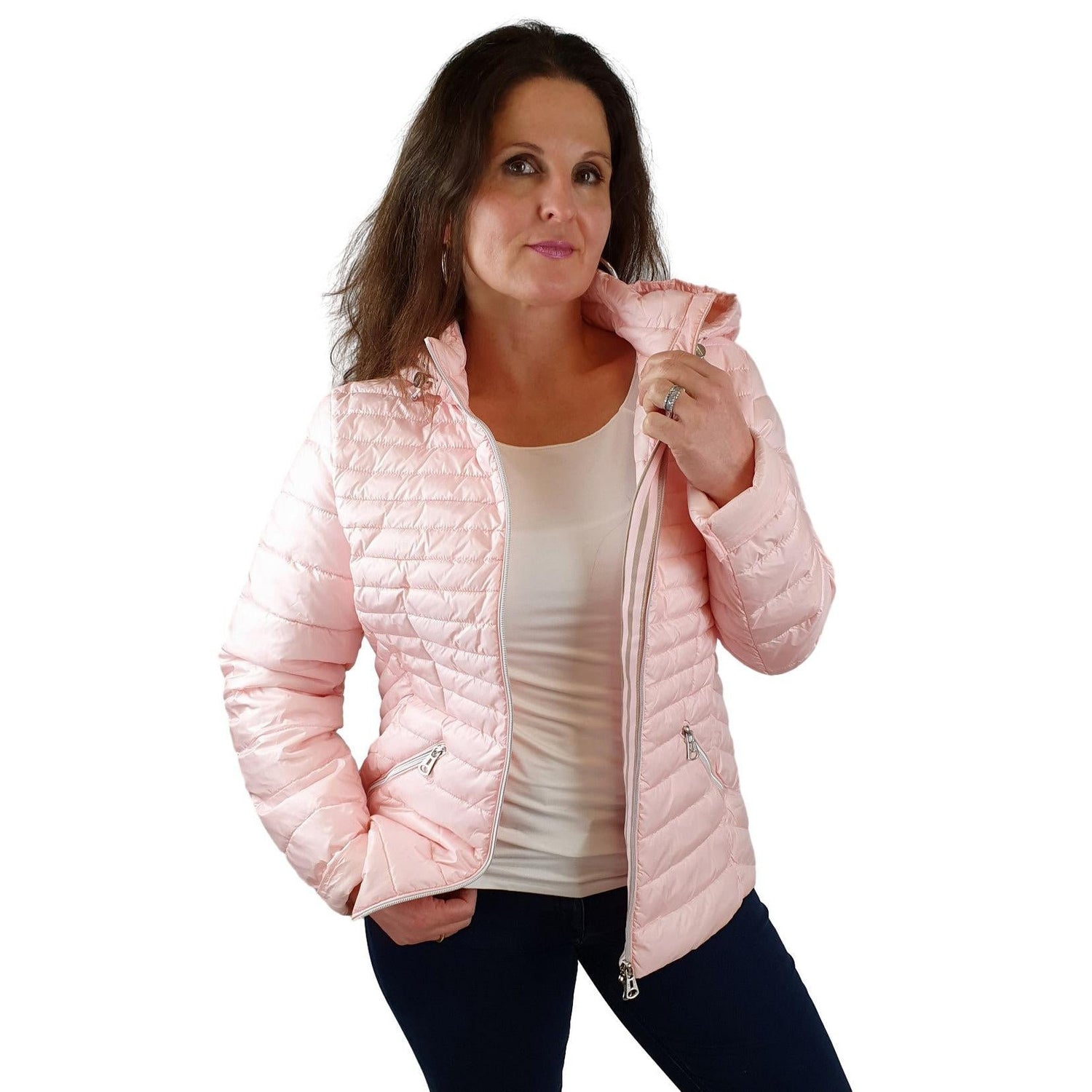 Quilted jacket with removable hood. Fashion by Betty Barclay