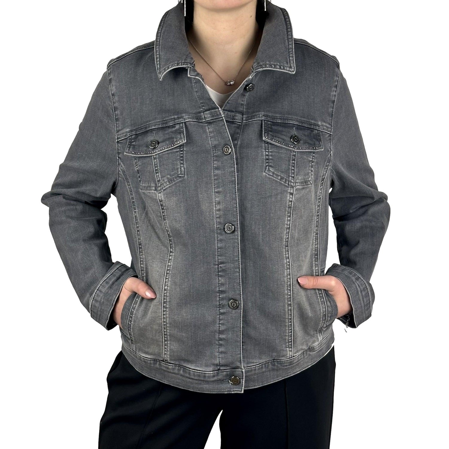 Jeansjacke mit Strass. Mode von Lebek. Seidel Moden Onlineshop