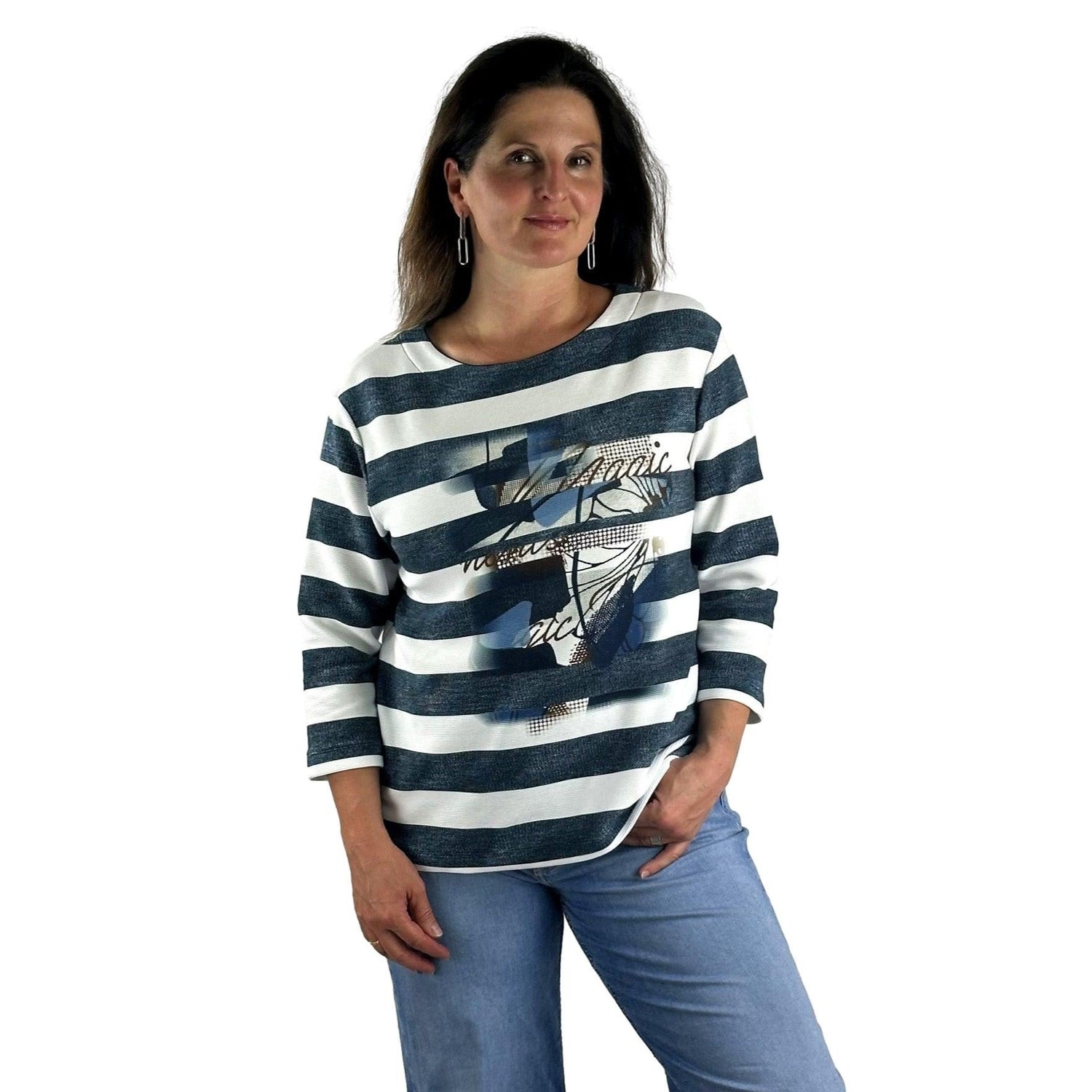 Sweatshirt mit Streifen und Print. Mode von Rabe. Seidel Moden Onlineshop